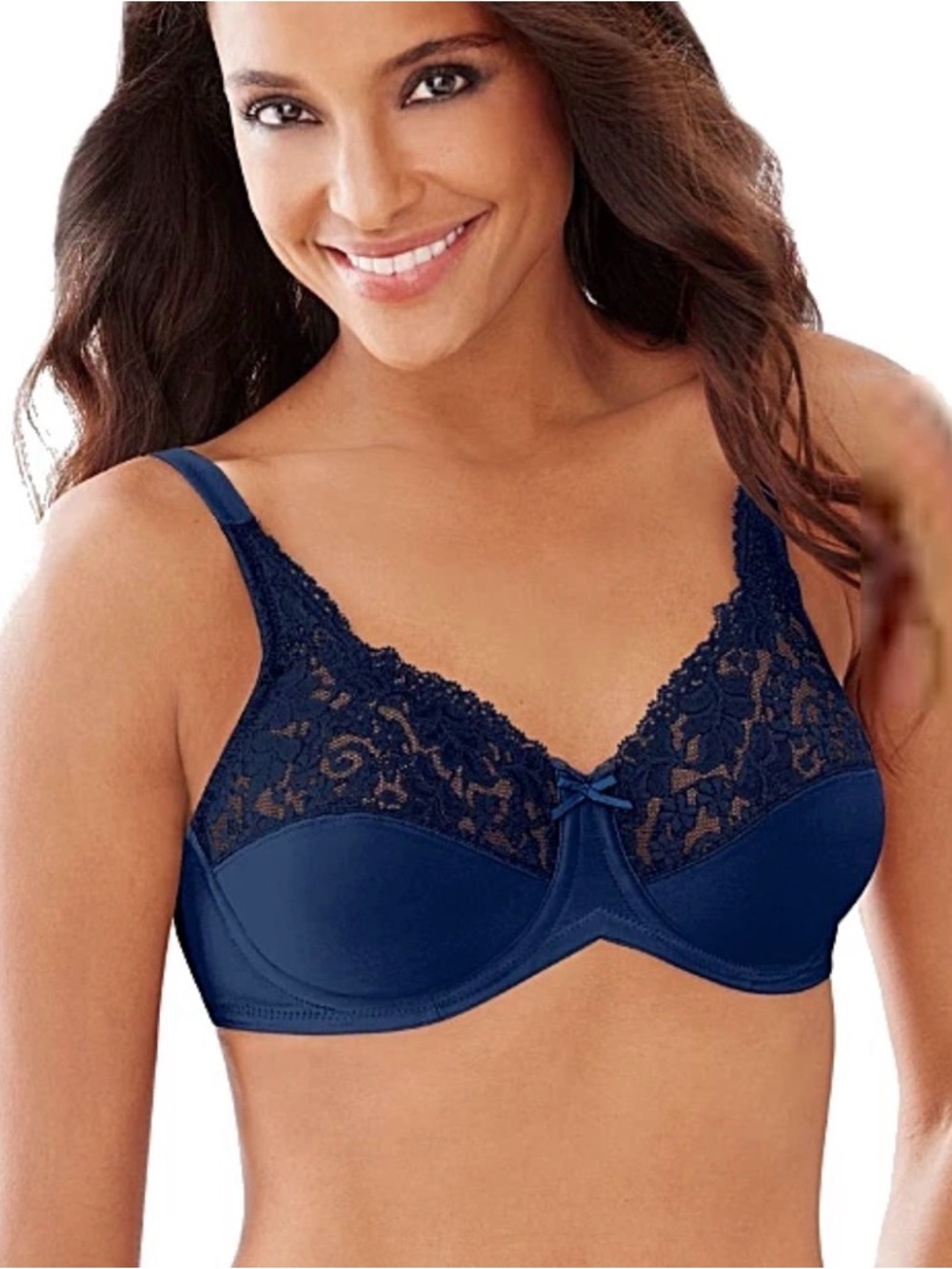 Lilyette by Bali Minimizer Comfort Lace Underwire Bra 38 D- Sailor Blue